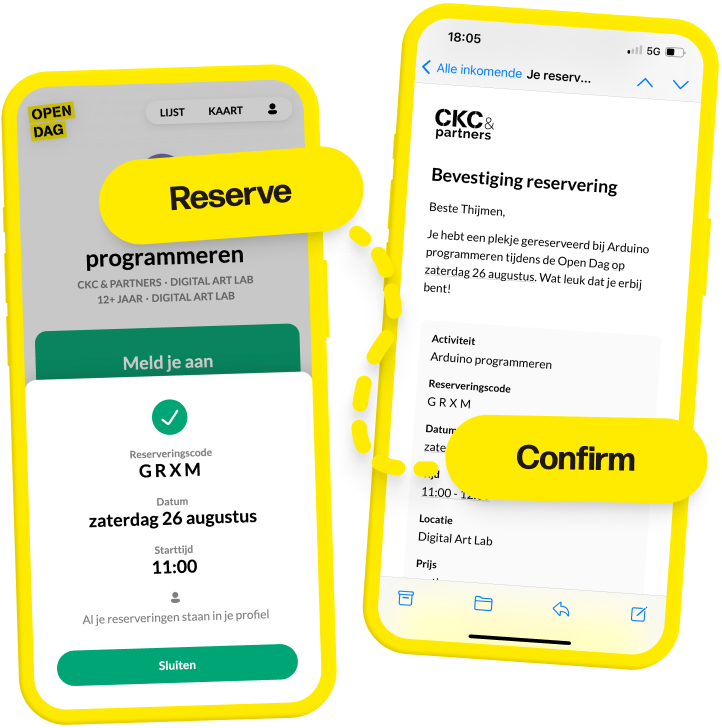 The flow of reserving a timeslot goes from claiming it in the app, to receiving the confirmation email