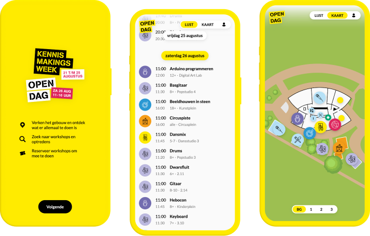Screenshots of various screens in the Open Day web application