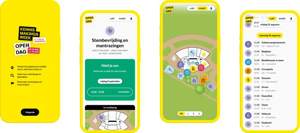 Screenshots of various screens in the Open Day web application